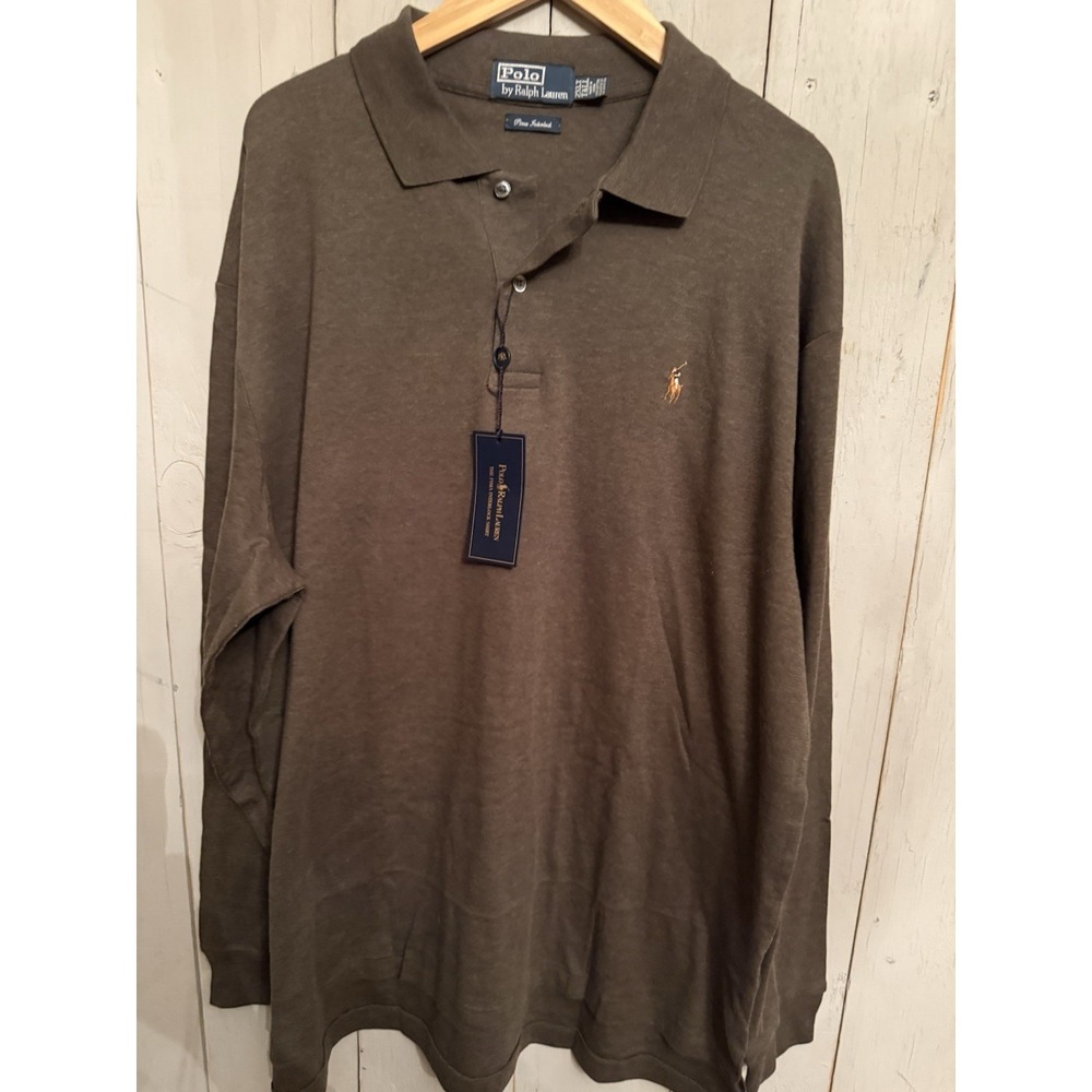 Polo Ralph Lauren Men's Big & Tall Long Sleeve Polo Shirt Brown 2XLT NWT 135$